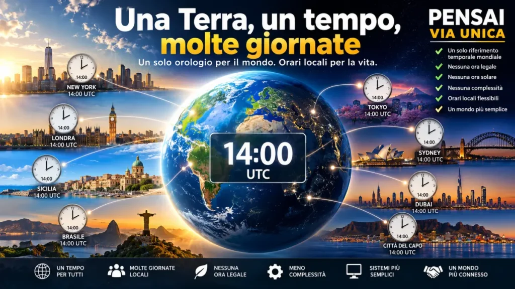 Una Terra con un unico riferimento temporale mondiale e orari locali diversi secondo la proposta PENSAI