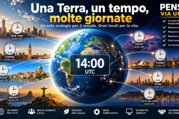 Una Terra con un unico riferimento temporale mondiale e orari locali diversi secondo la proposta PENSAI