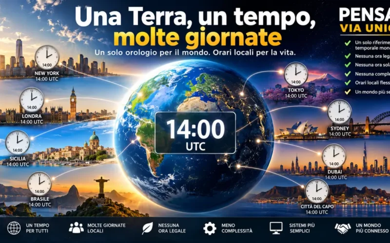 Una Terra con un unico riferimento temporale mondiale e orari locali diversi secondo la proposta PENSAI