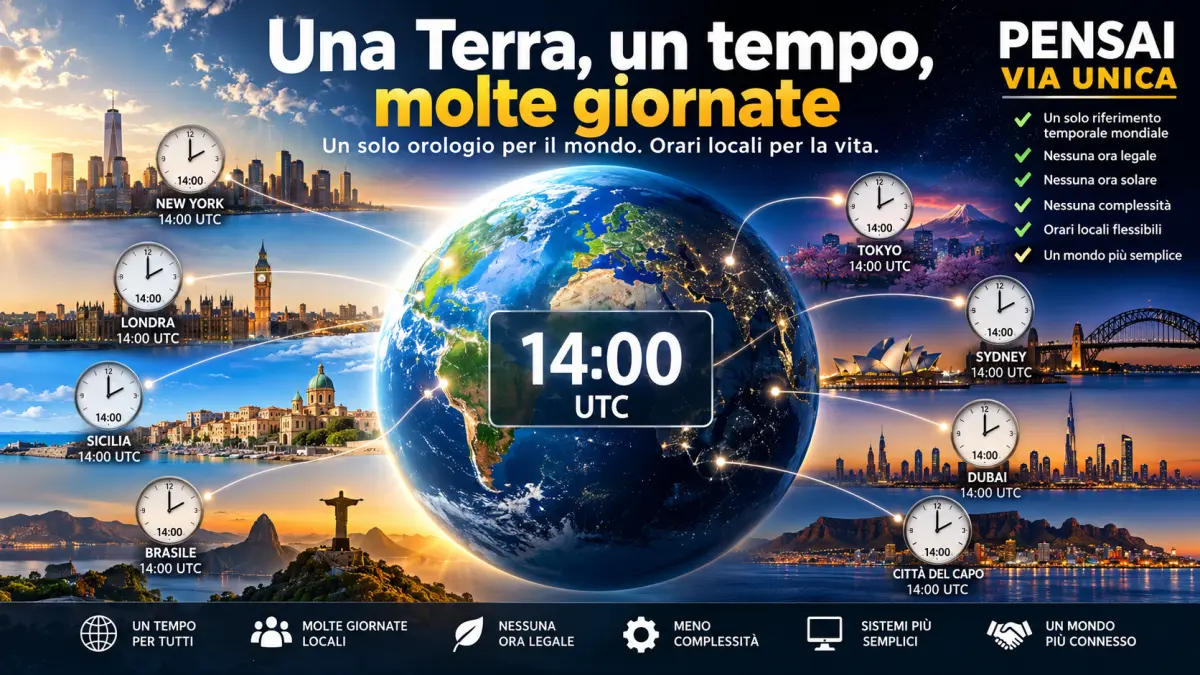 Una Terra con un unico riferimento temporale mondiale e orari locali diversi secondo la proposta PENSAI